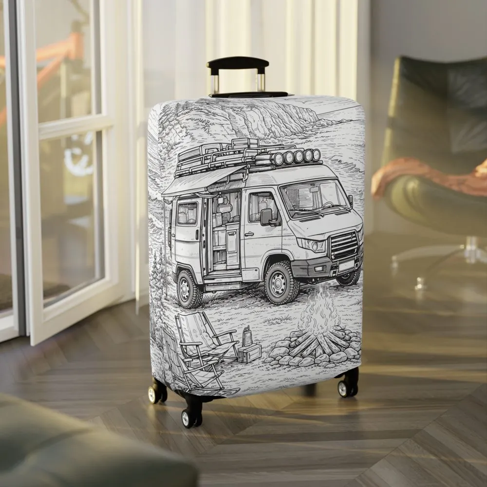 Luggage Cover — Adventure Camper Sketch Travel Suitcase