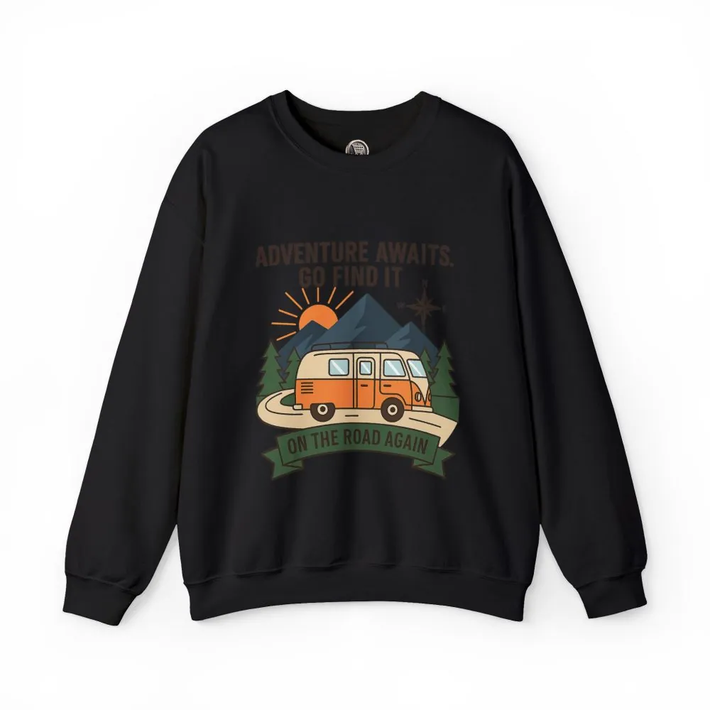 15144067612171767886_2048.jpeg Crewneck Sweatshirt - "Adventure Awaits On The Road Again" Vintage Camper Van
