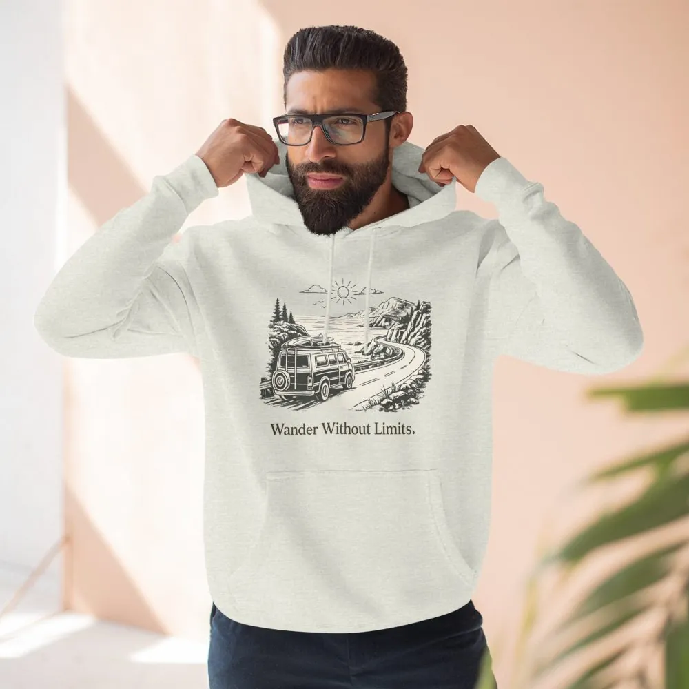 15147846531435944332_2048.jpeg Three-Panel Fleece Hoodie - "Wander Without Limits" Design Minimal-Line