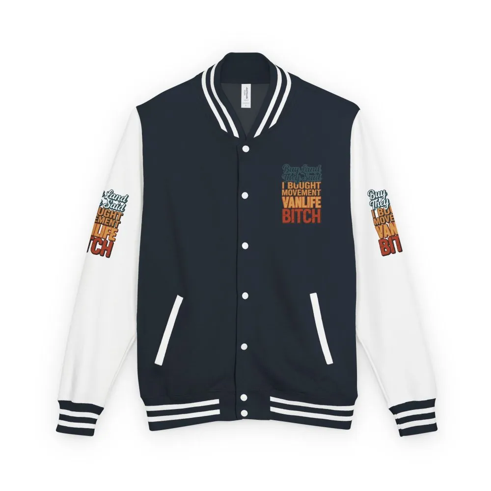15157358805064400639_2048.jpeg Unisex Heavyweight Letterman Jacket — "Buy Land They Said" Design F**K-Line