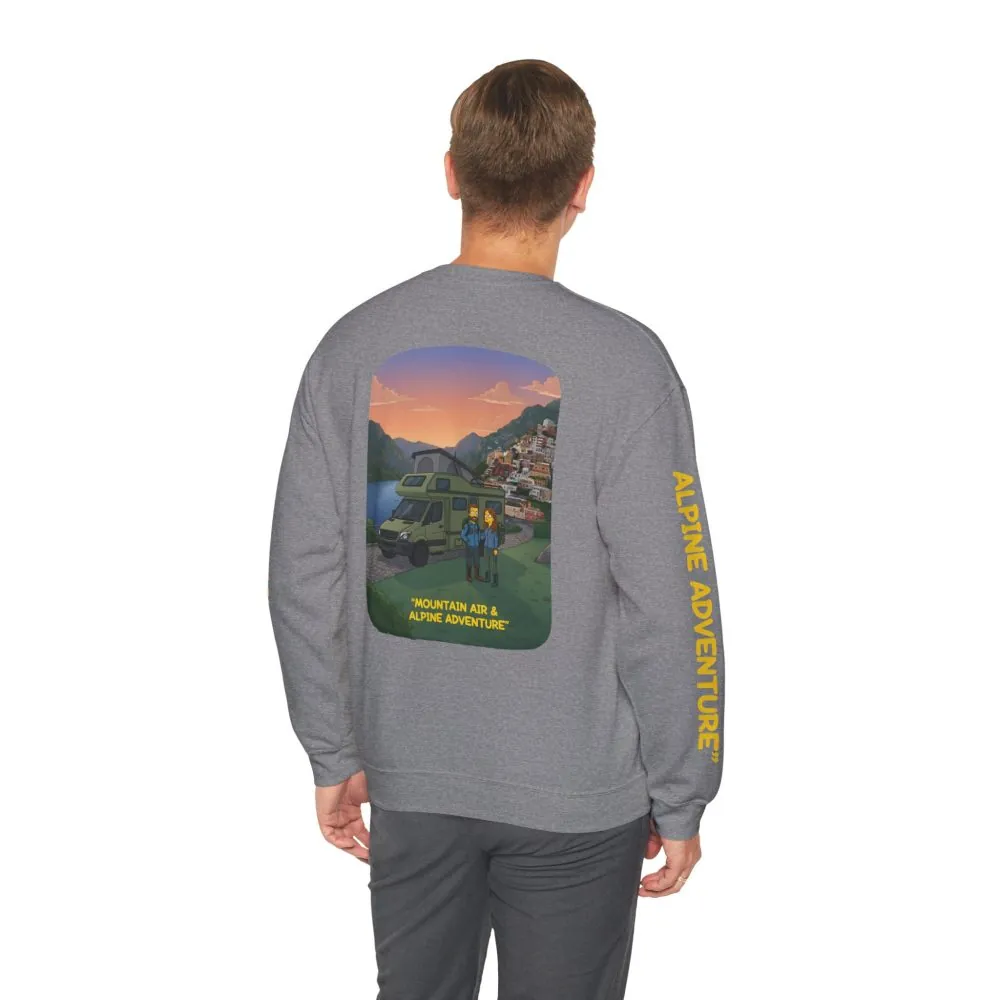 Unisex Heavy Blend™ Crewneck Sweatshirt — "Mountain Air And Alpine Adventure"" Design Sitcom-Line