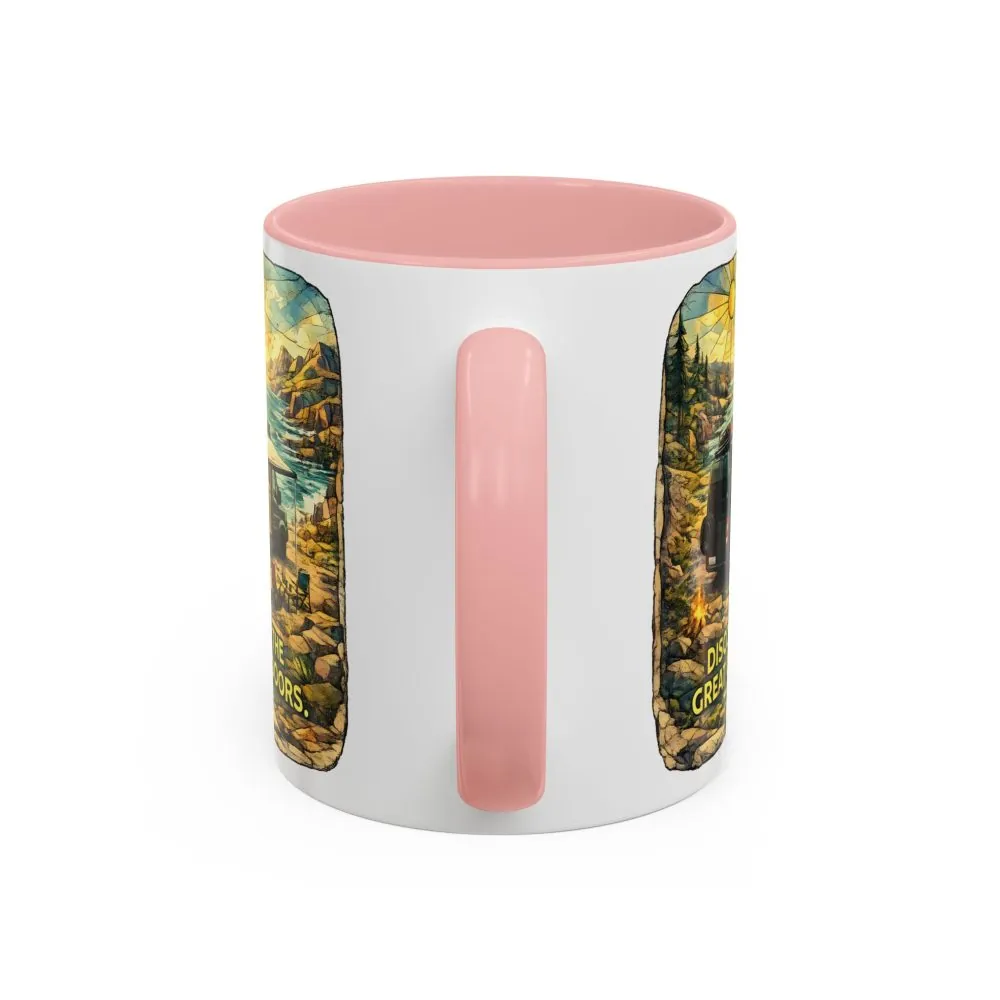 Accent Coffee Mug (11, 15oz) — "Discover The Great Outdoors" Design Cubic-Line