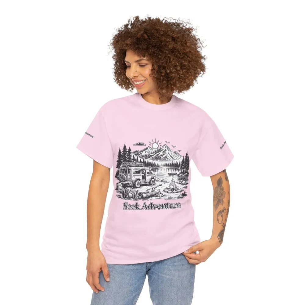 Unisex Heavy Cotton Tee — "Seek Adventure" Design Minimal-Line