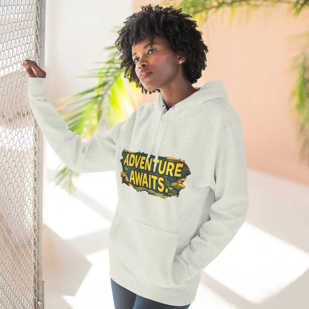 Three-Panel Fleece Hoodie - "Adventure Awaits" Design Cubic-Line