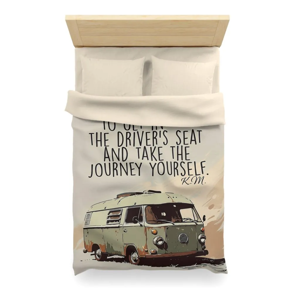 Duvet Cover — 'Take the Journey Yourself' Vintage Camper Quote Bedding