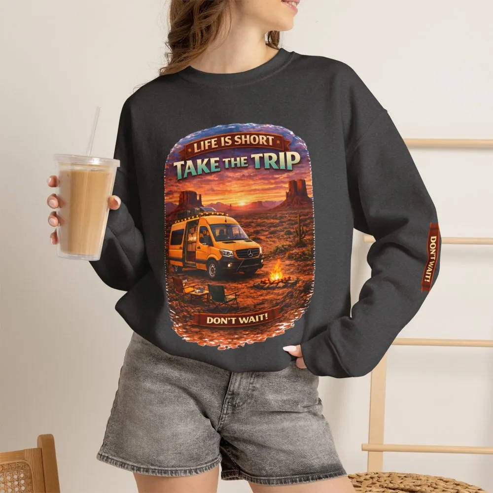 Unisex Heavy Blend™ Crewneck Sweatshirt — "Life Is To Short-Take The Trip" Design Scenic-Line