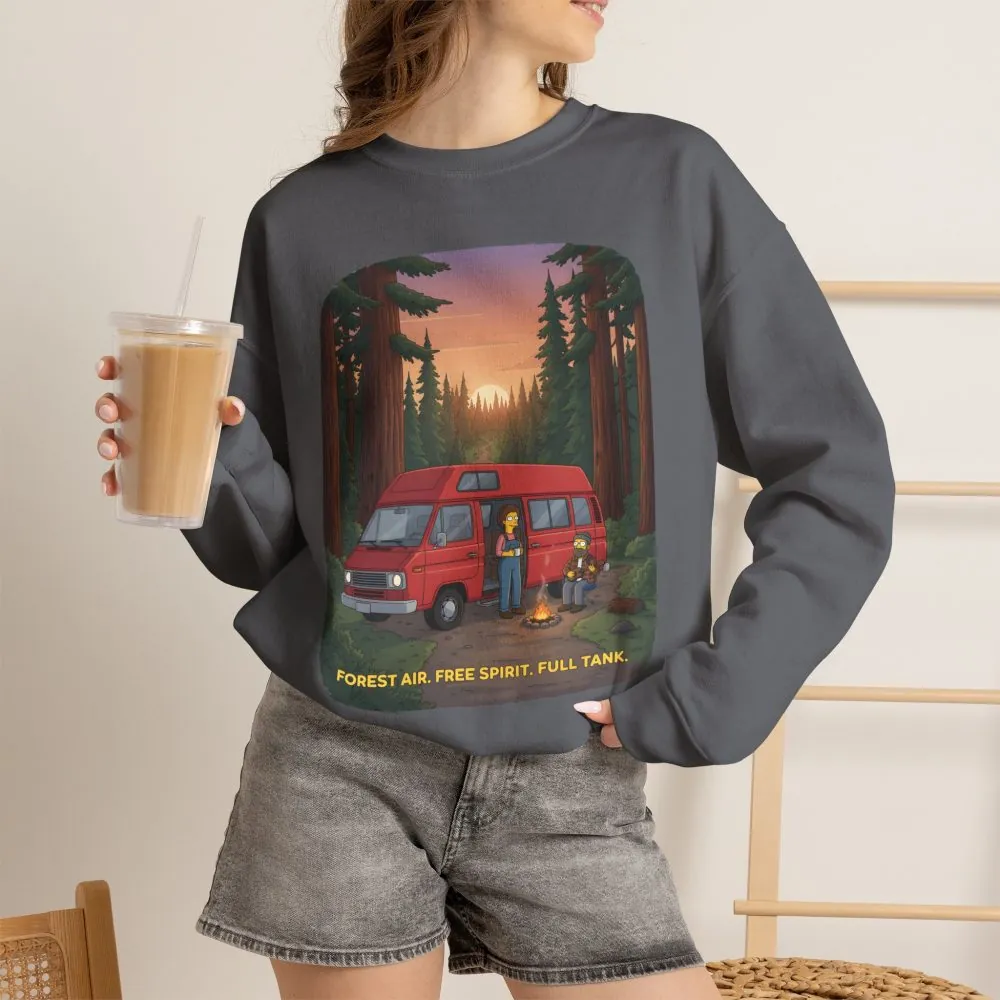 Unisex Heavy Blend™ Crewneck Sweatshirt — "Forest Air Free Spirit Full Tank" Design Sitcom-Line