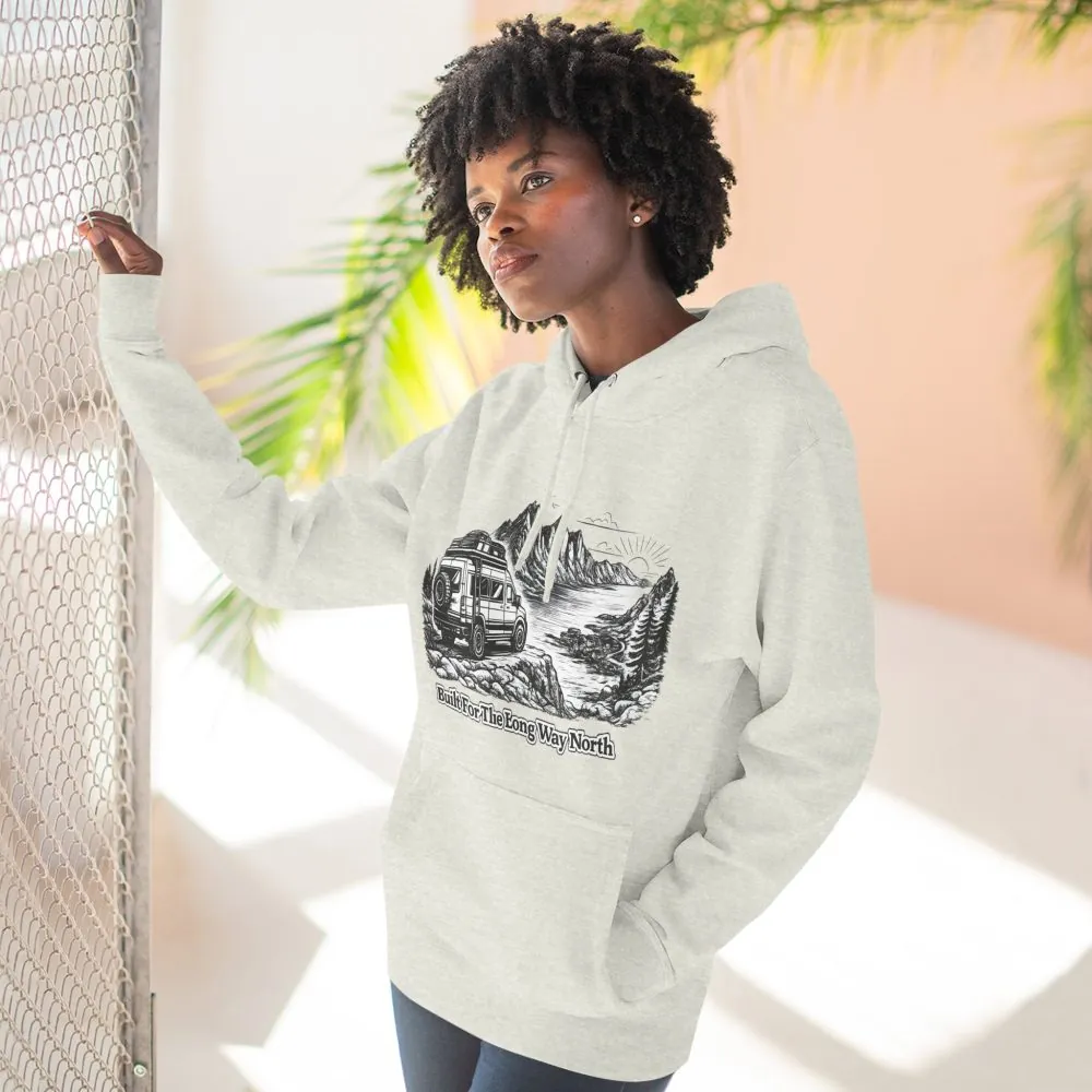Three-Panel Fleece Hoodie - "Built For The Long Way North" Design Minimal-Line