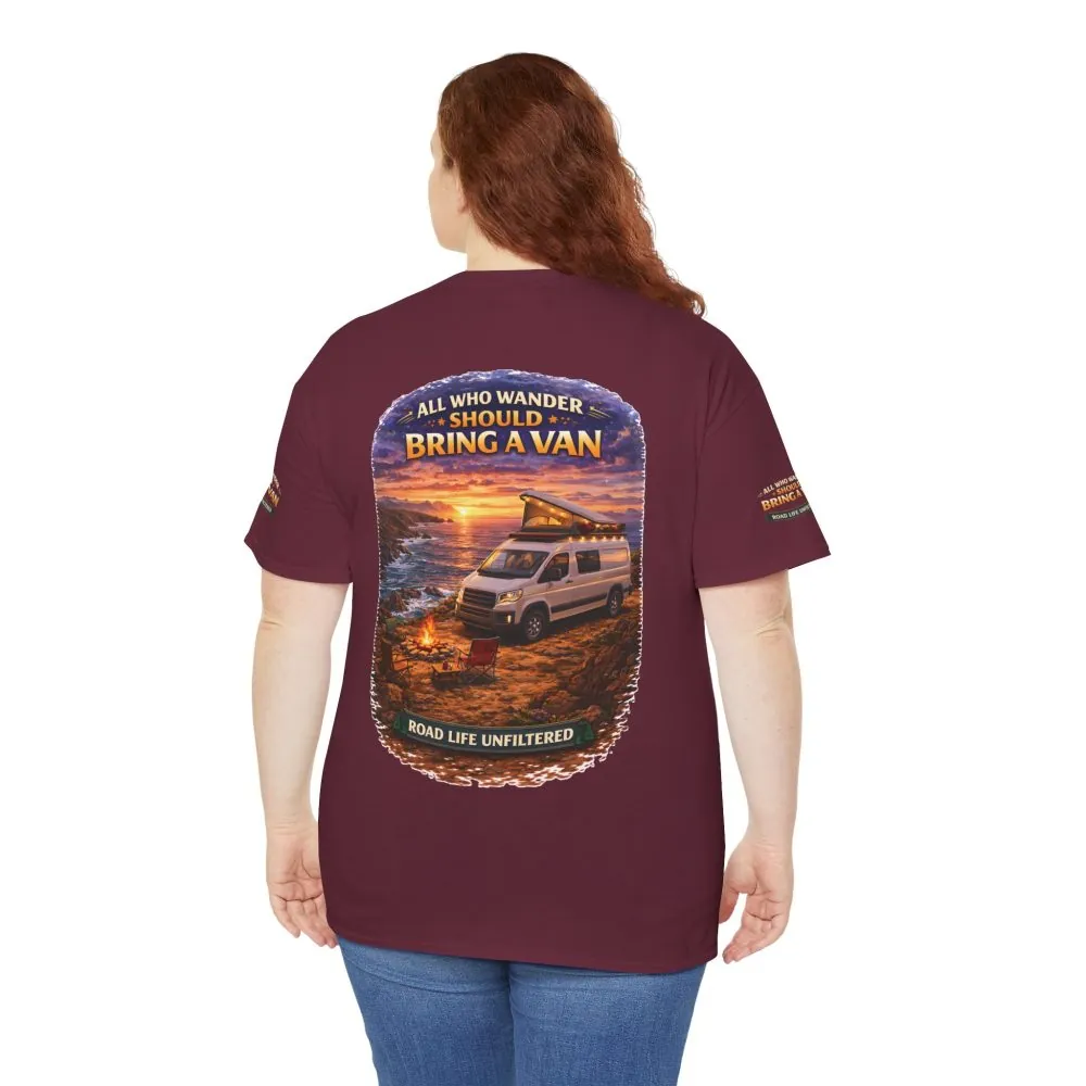 Unisex Heavy Cotton Tee — "All Who wander Should Bring A Van" Design Scenic-Line