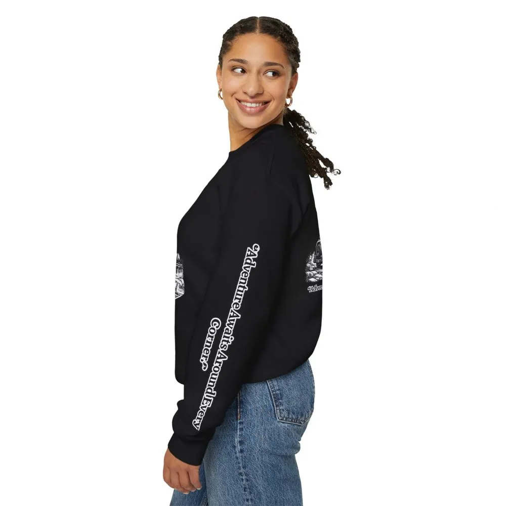 15190159317103764425_2048.jpeg Unisex Heavy Blend™ Crewneck Sweatshirt — "Adventure Awaits Around Every Corner" Design Minimal-Line