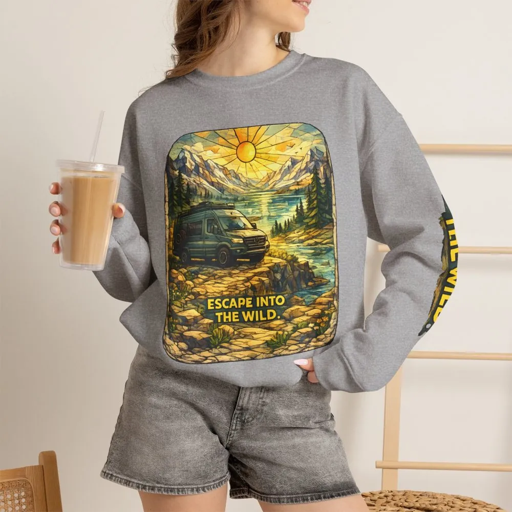 Unisex Heavy Blend™ Crewneck Sweatshirt — "Escape Into The Wild" Design Cubic-Line