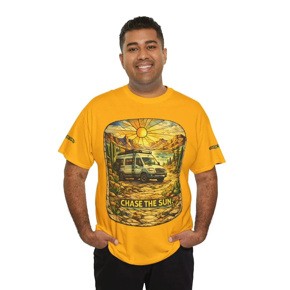 Unisex Heavy Cotton Tee — "Chase The Sun" Design Cubic-Line