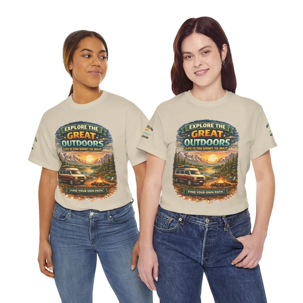 Unisex Heavy Cotton Tee — "Explore The Great Outdoors" Design Scenic-Line