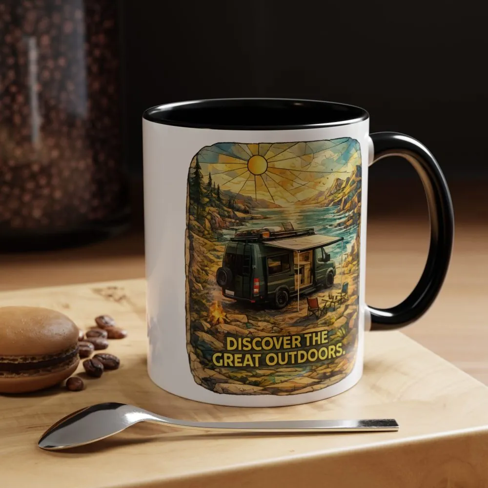 Accent Coffee Mug (11, 15oz) — "Discover The Great Outdoors" Design Cubic-Line