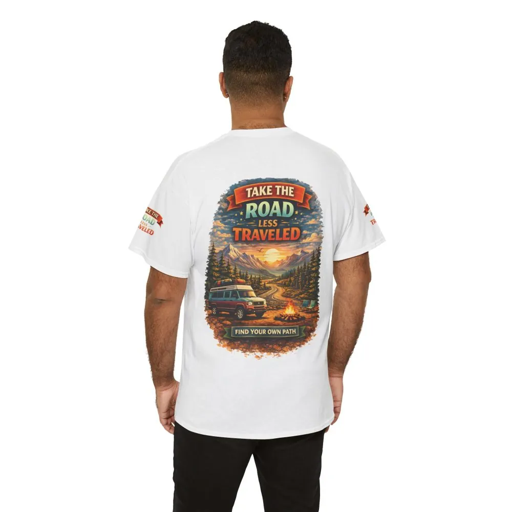 Unisex Heavy Cotton Tee — "Take The Road Less Traveled" Design Scenic-Line