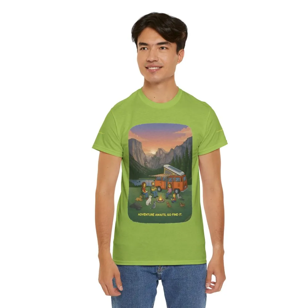 Unisex Heavy Cotton Tee — "Adventure Awaits-Go Find It" Design Sitcom-Line