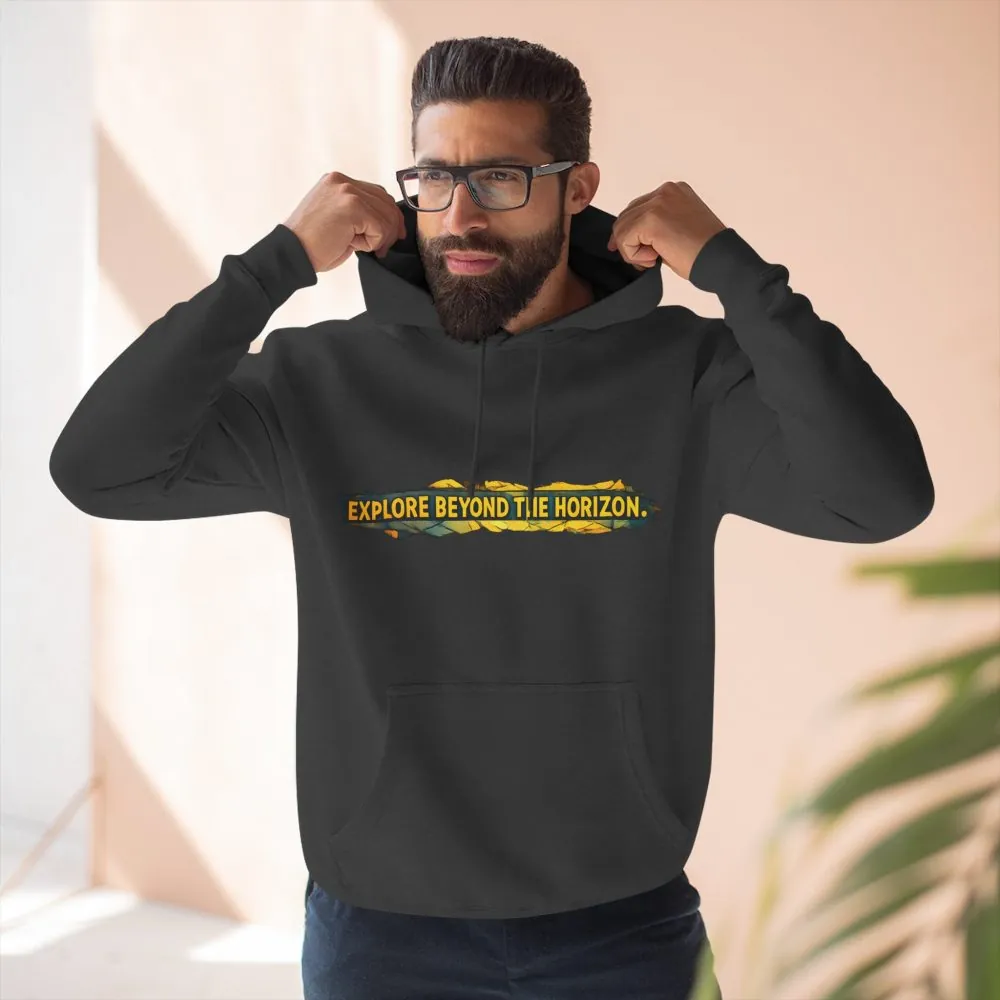 Three-Panel Fleece Hoodie - "Explore Beyond The Horizon" Design Cubic-Line
