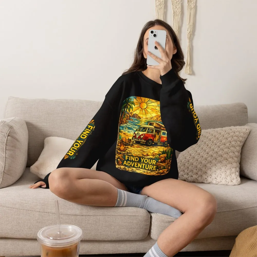 Unisex Heavy Blend™ Crewneck Sweatshirt — "Find Your Adventure" Design Cubic-Line