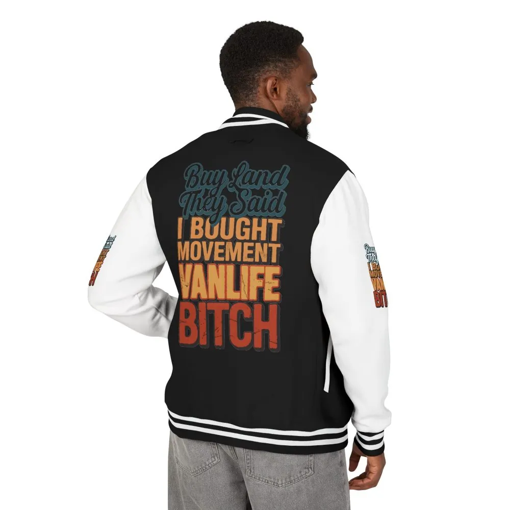 15226914933611158196_2048.jpeg Unisex Heavyweight Letterman Jacket — "Buy Land They Said" Design F**K-Line