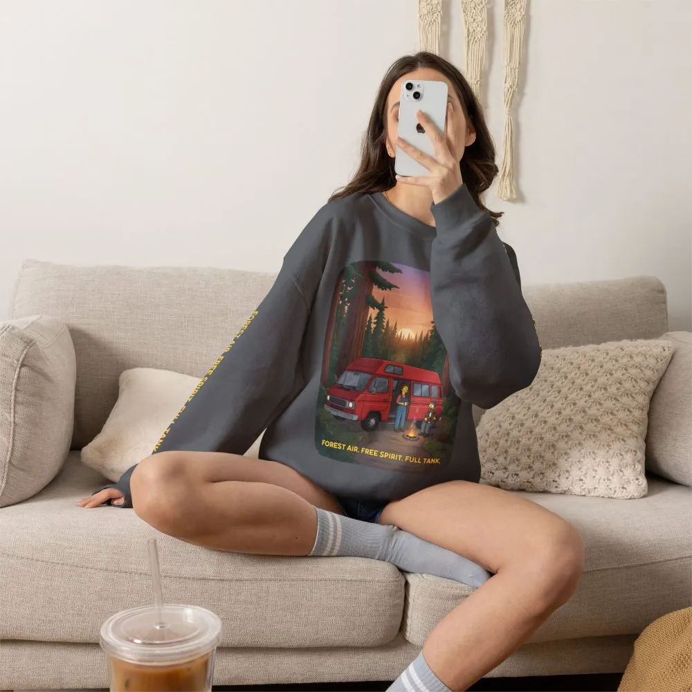 Unisex Heavy Blend™ Crewneck Sweatshirt — "Forest Air Free Spirit Full Tank" Design Sitcom-Line