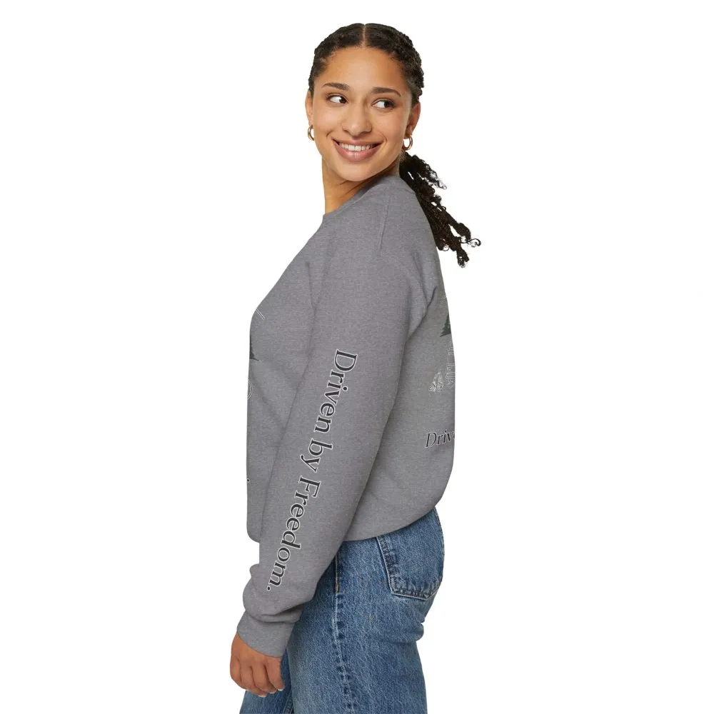 Unisex Heavy Blend™ Crewneck Sweatshirt — "Driven By Freedom" Design Minimal-Line