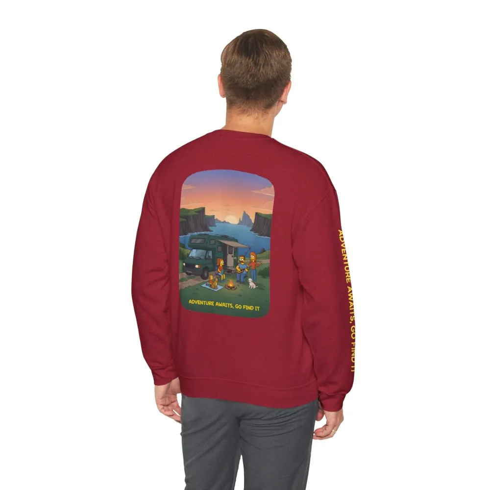 Unisex Heavy Blend™ Crewneck Sweatshirt — "Adventure Awaits-Go Find It"" Design Sitcom-Line