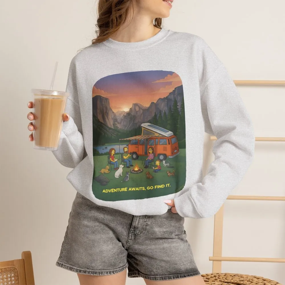 Unisex Heavy Blend™ Crewneck Sweatshirt — "Adventure Awaits-Go Find It"" Design Sitcom-Line