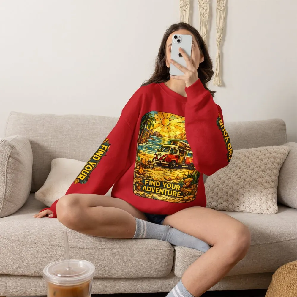 Unisex Heavy Blend™ Crewneck Sweatshirt — "Find Your Adventure" Design Cubic-Line