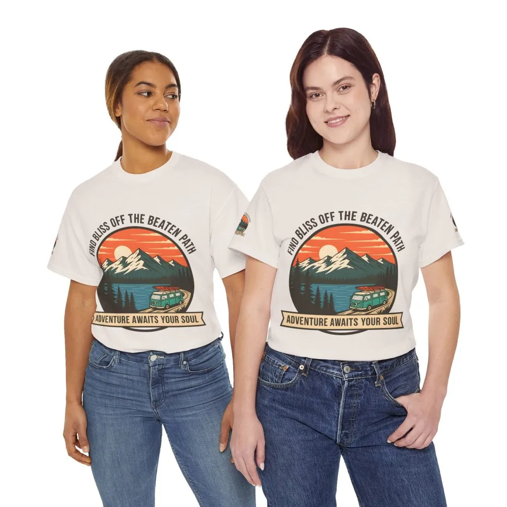 15271760083771318376_2048.jpeg Unisex Heavy Cotton Tee — "Find Bliss Off the Beaten Path" Mountain & Camper T‑Shirt