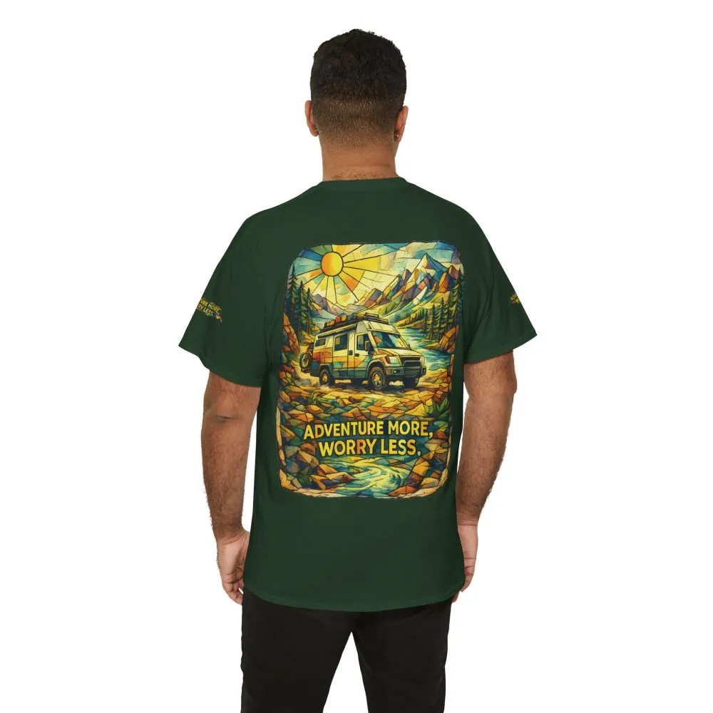 Unisex Heavy Cotton Tee — "Adventure More Worry Less" Design Cubic-Line