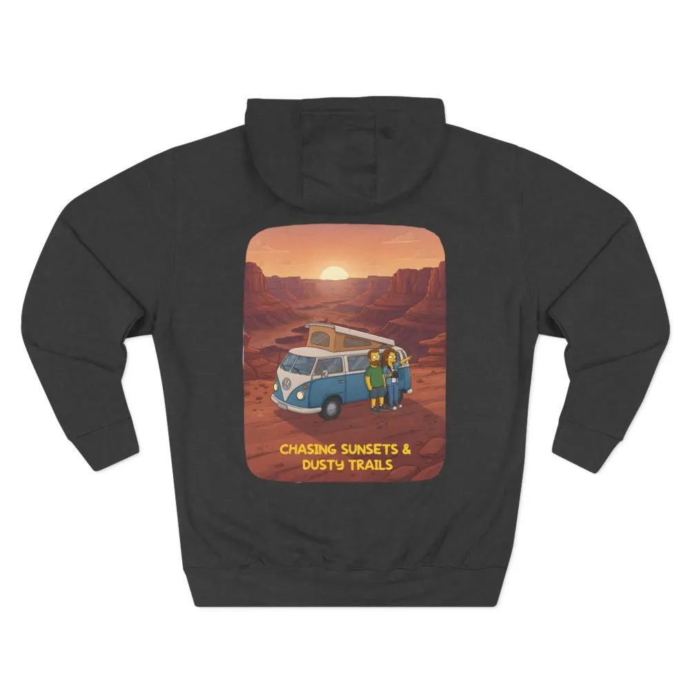 Three-Panel Fleece Hoodie - "Chasing Sunsets And Dusty Trails" Design Sitcom-Line