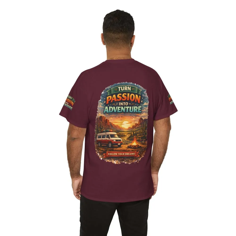Unisex Heavy Cotton Tee — "Turn Passion Into Adventure" Design Scenic-Line