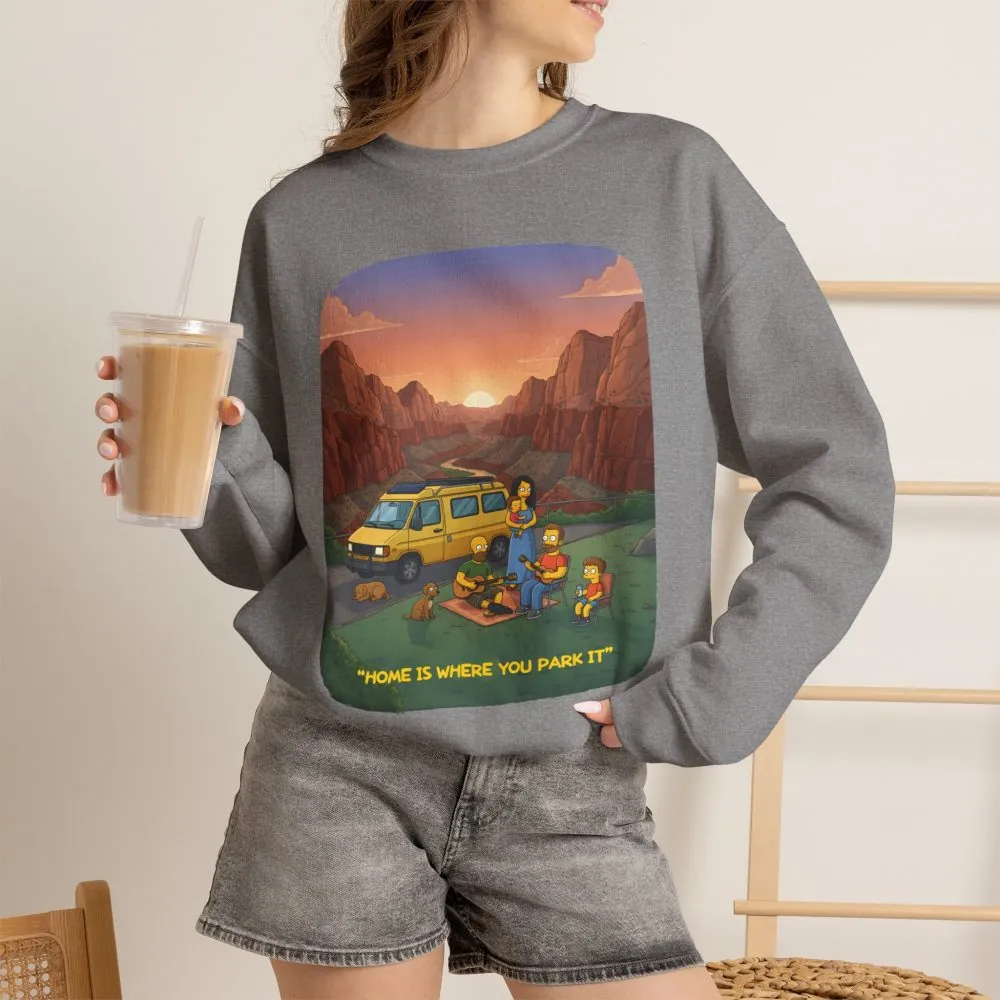 Unisex Heavy Blend™ Crewneck Sweatshirt — "Home Is Where You Park It" Design Sitcom-Line