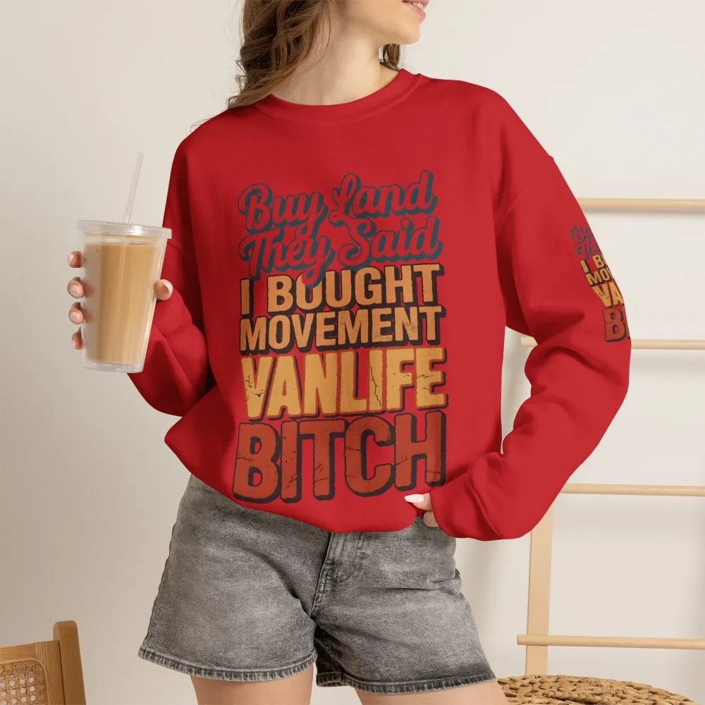 Unisex Heavy Blend™ Crewneck Sweatshirt — "Buy Land They Said" Design F**K-Line