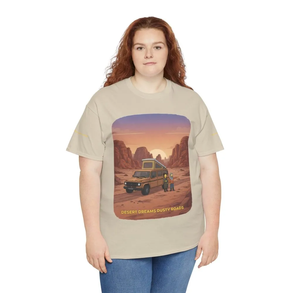 Unisex Heavy Cotton Tee — "Desert Dreams Dusty Roads" Design Sitcom-Line