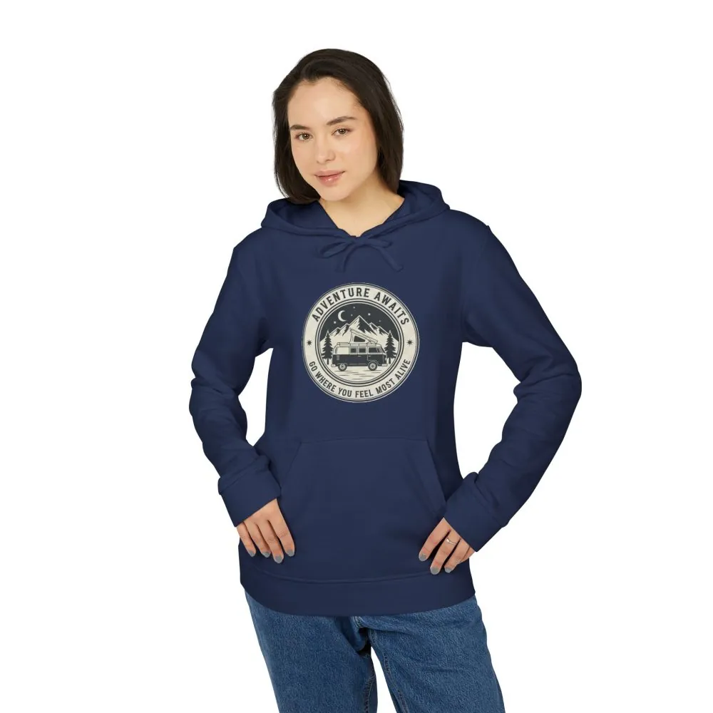 Hoodie(Adidas) — 'Adventure Awaits-Go Where You Feel Most Alive' Outdoor Travel Pullover (Only Front Printed)