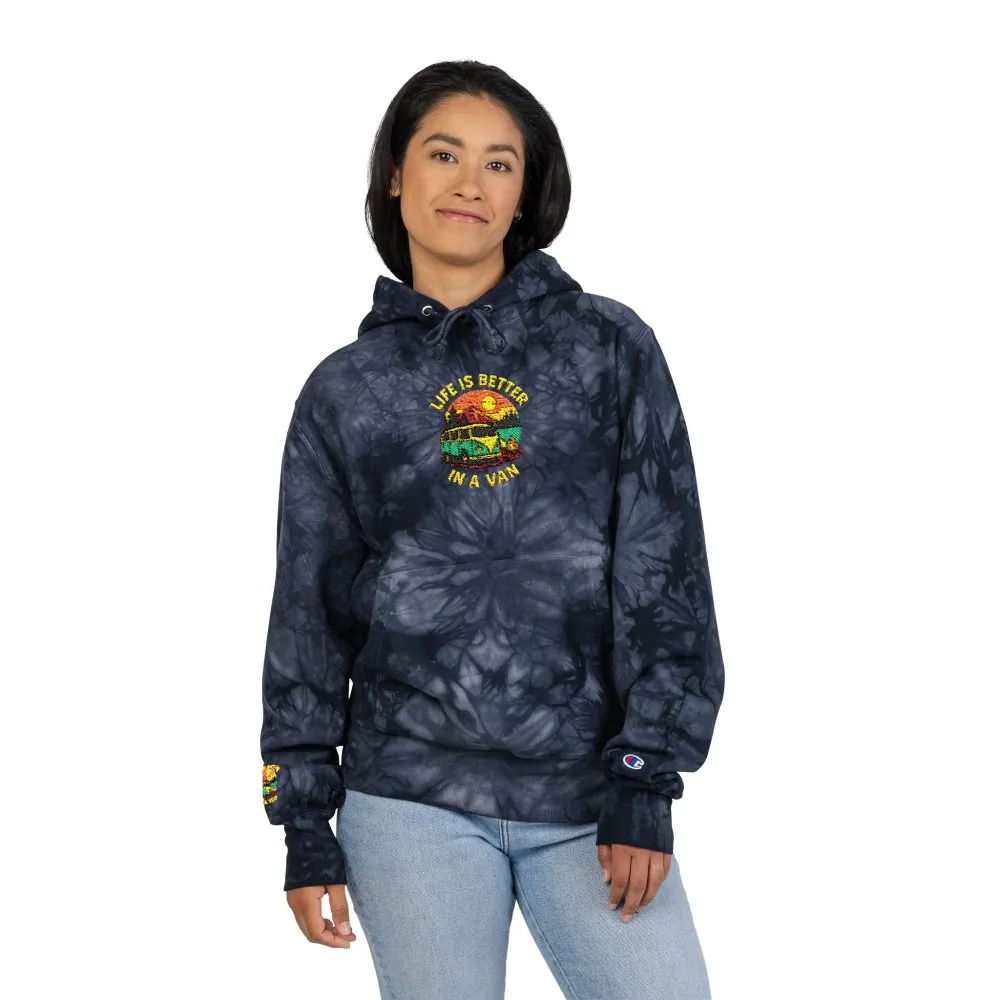 Unisex Tie-Dye Embroidered Hoodie — 'Life Is Better With A Van' Graphic