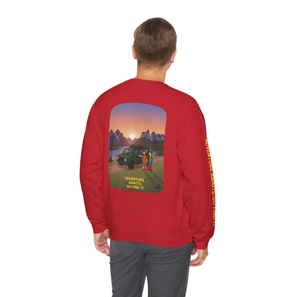 Unisex Heavy Blend™ Crewneck Sweatshirt — "Adventure Awaits-Go Find It" Design Sitcom-Line