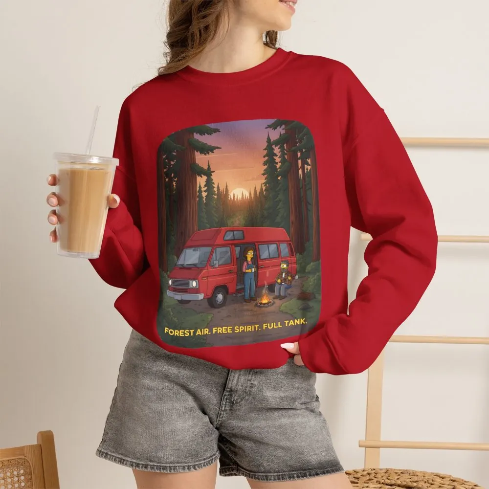 Unisex Heavy Blend™ Crewneck Sweatshirt — "Forest Air Free Spirit Full Tank" Design Sitcom-Line