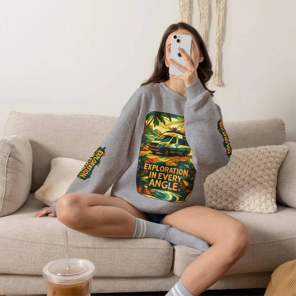 Unisex Heavy Blend™ Crewneck Sweatshirt — "Exploration In Every Angle" Design Cubic-Line