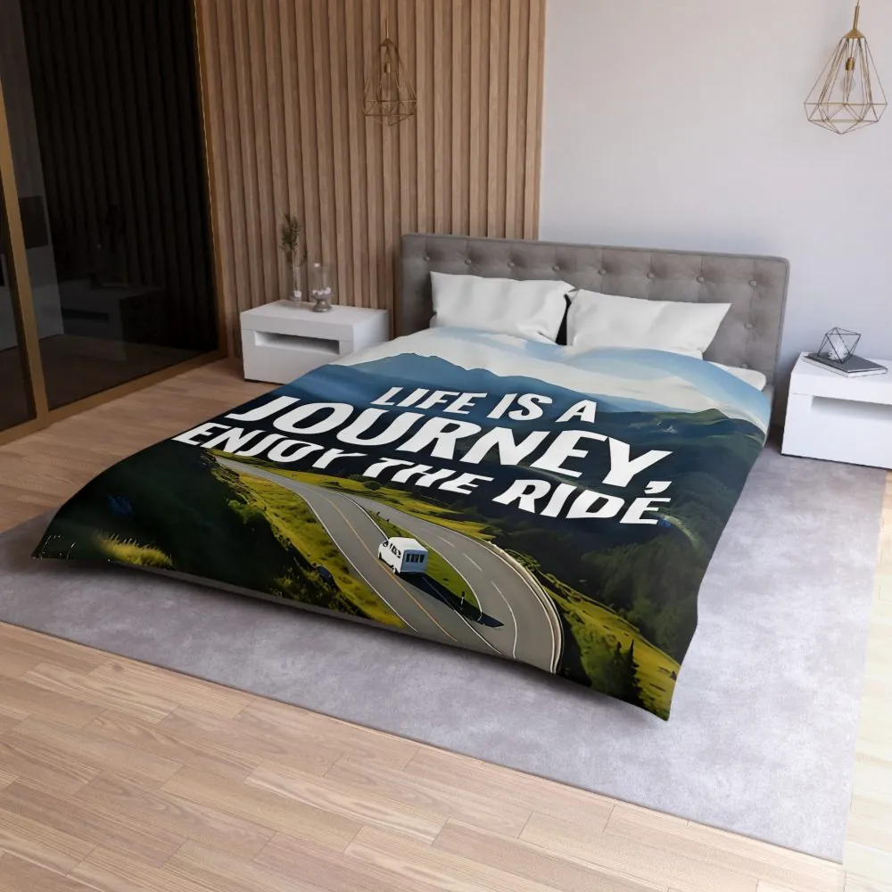 15340922848985857523_2048.jpeg Duvet Cover — "Life Is A Journey, Enjoy The Ride" Mountain Road Microfiber