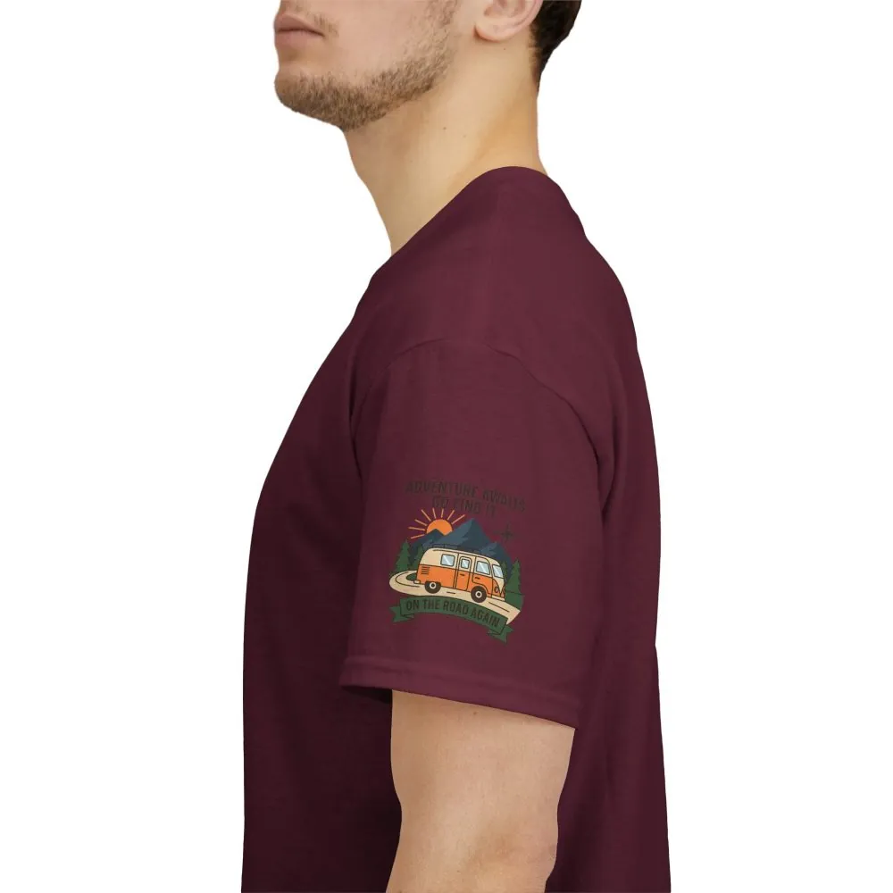 Unisex Heavy Cotton Tee — 'Adventure Awaits. Go Find It' Camper Van T‑Shirt