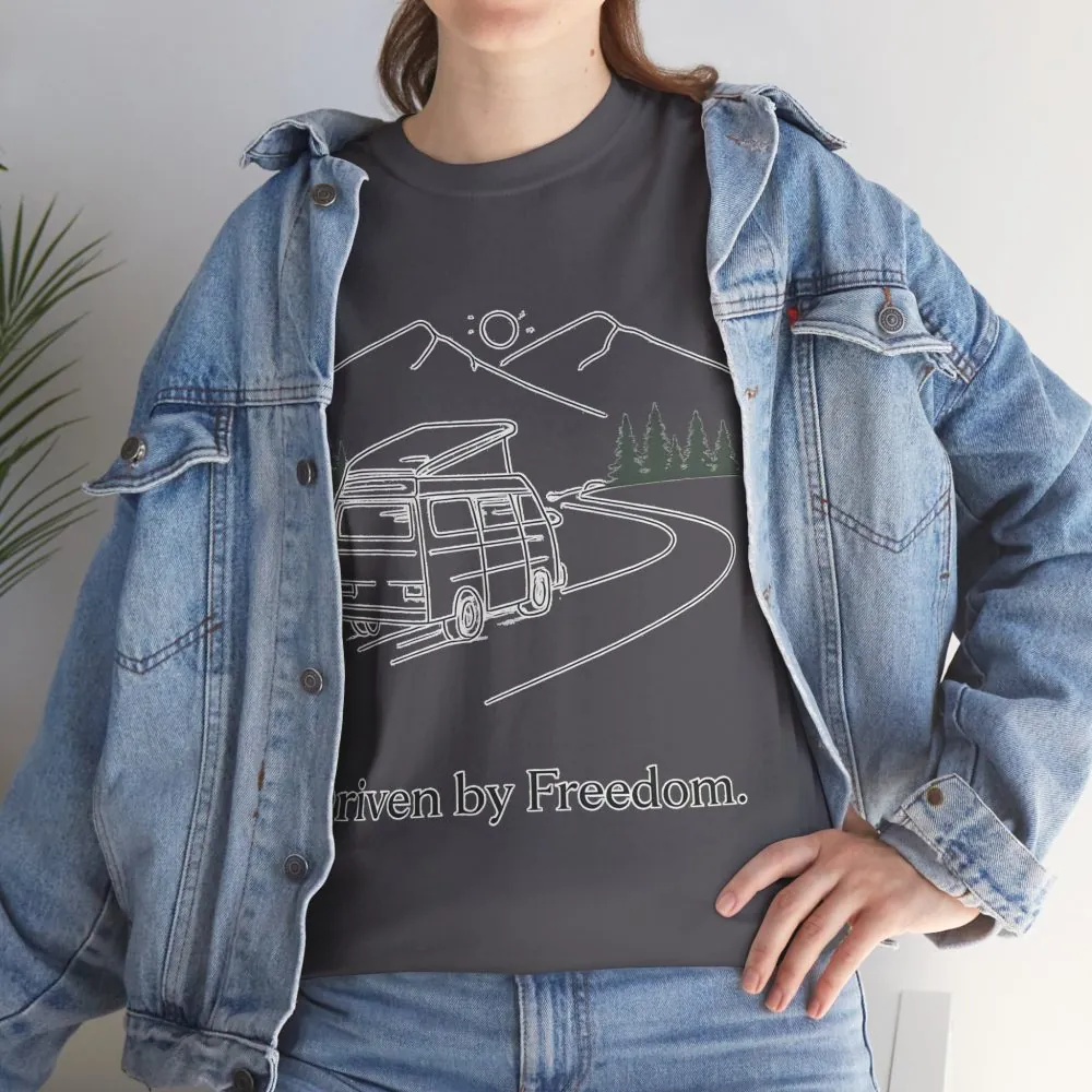 Unisex Heavy Cotton Tee — "Driven By Freedom" Design Minimal-Line