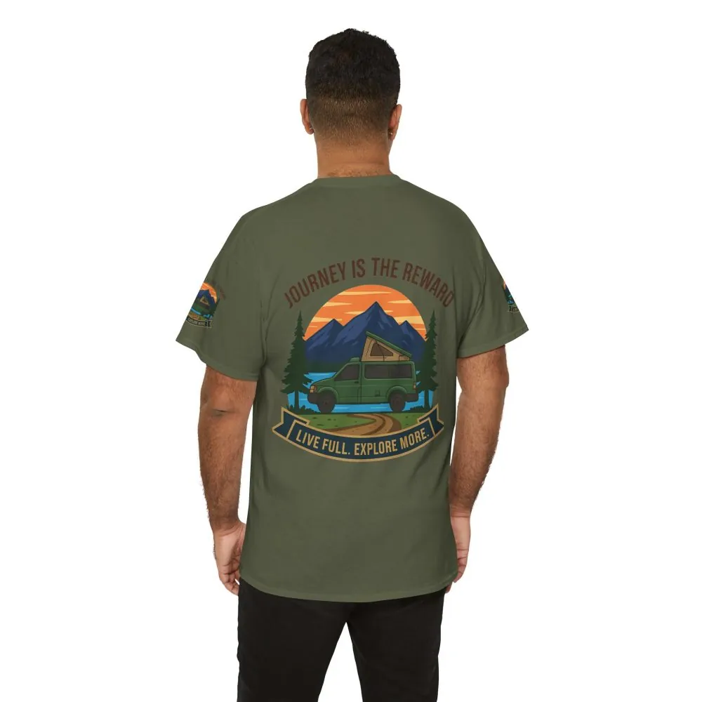 Unisex Heavy Cotton Tee  — "Journey Is The Reward Tee" Adventure Camper Van Graphic T-Shirt