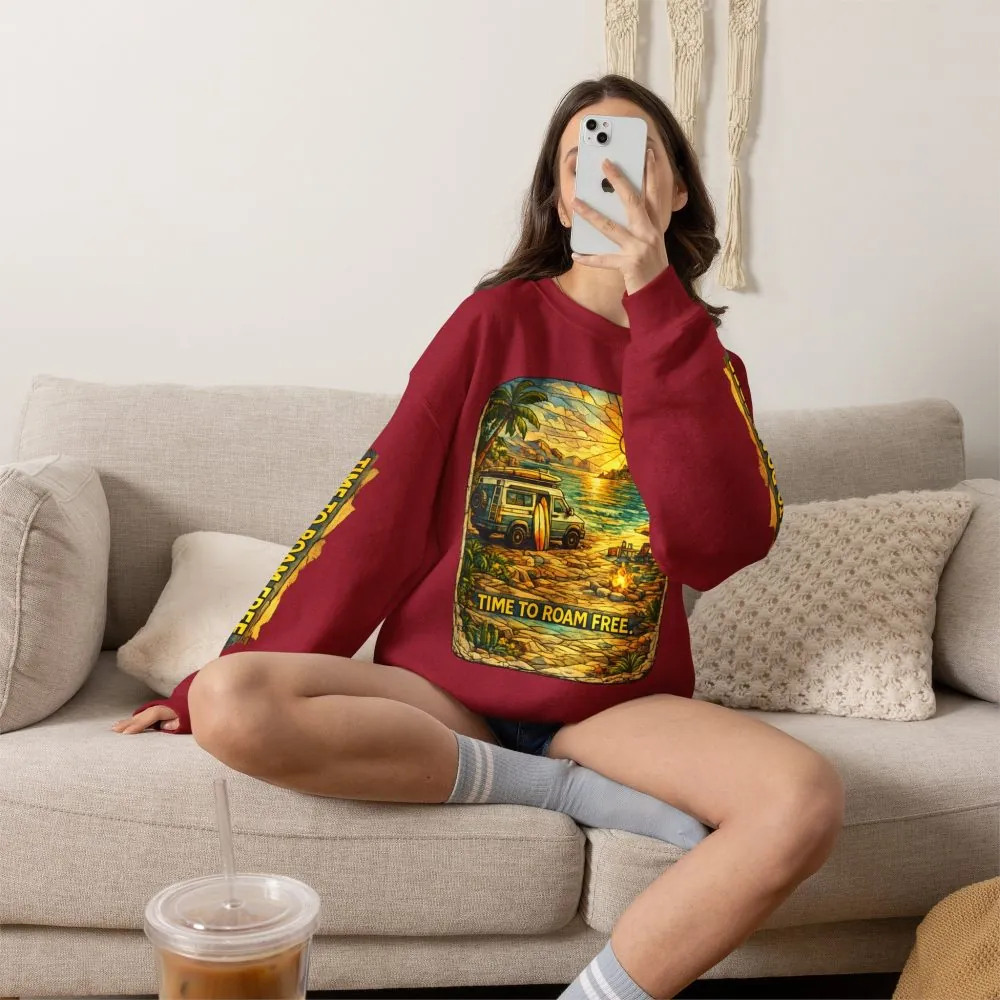 Unisex Heavy Blend™ Crewneck Sweatshirt — "Time To Roam Free" Design Cubic-Line