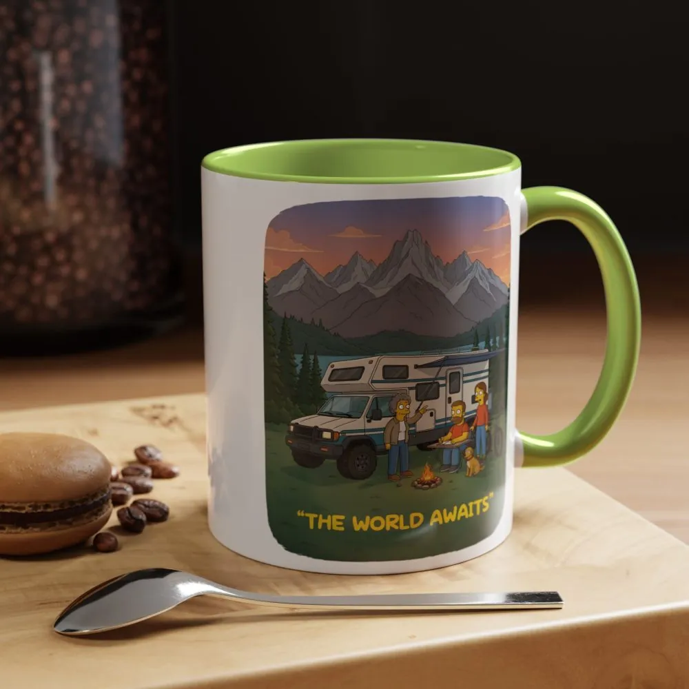 Accent Coffee Mug (11, 15oz) — "The World Awaits" Design Sitcom-Line