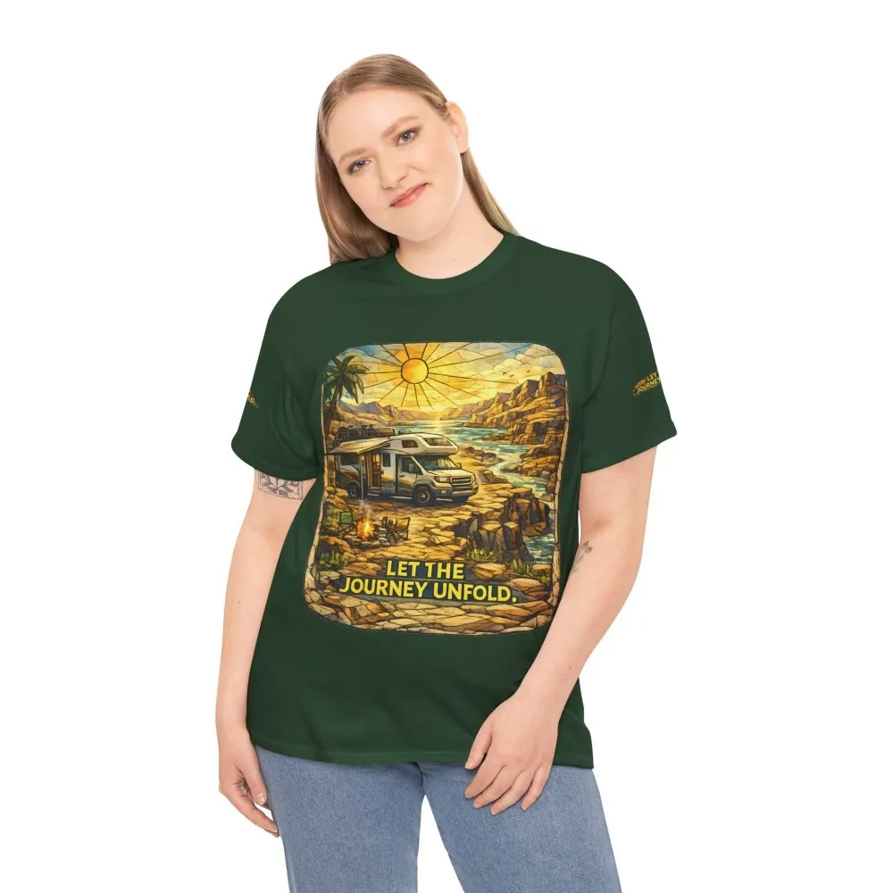 Unisex Heavy Cotton Tee — "Let The Journey Unfold" Design Cubic-Line