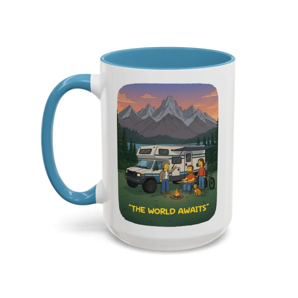 Accent Coffee Mug (11, 15oz) — "The World Awaits" Design Sitcom-Line
