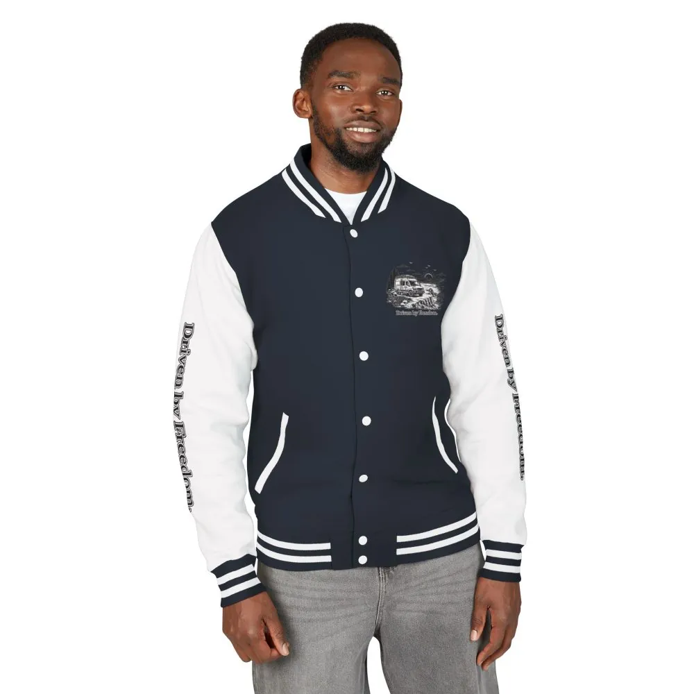 Unisex Heavyweight Letterman Jacket — "Driven By freedom" Travel Varsity Coat