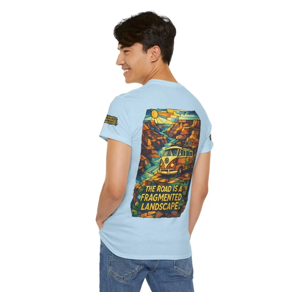 Unisex Heavy Cotton Tee — "The Road Is A Fragmented Landscape" Design Cubic-Line